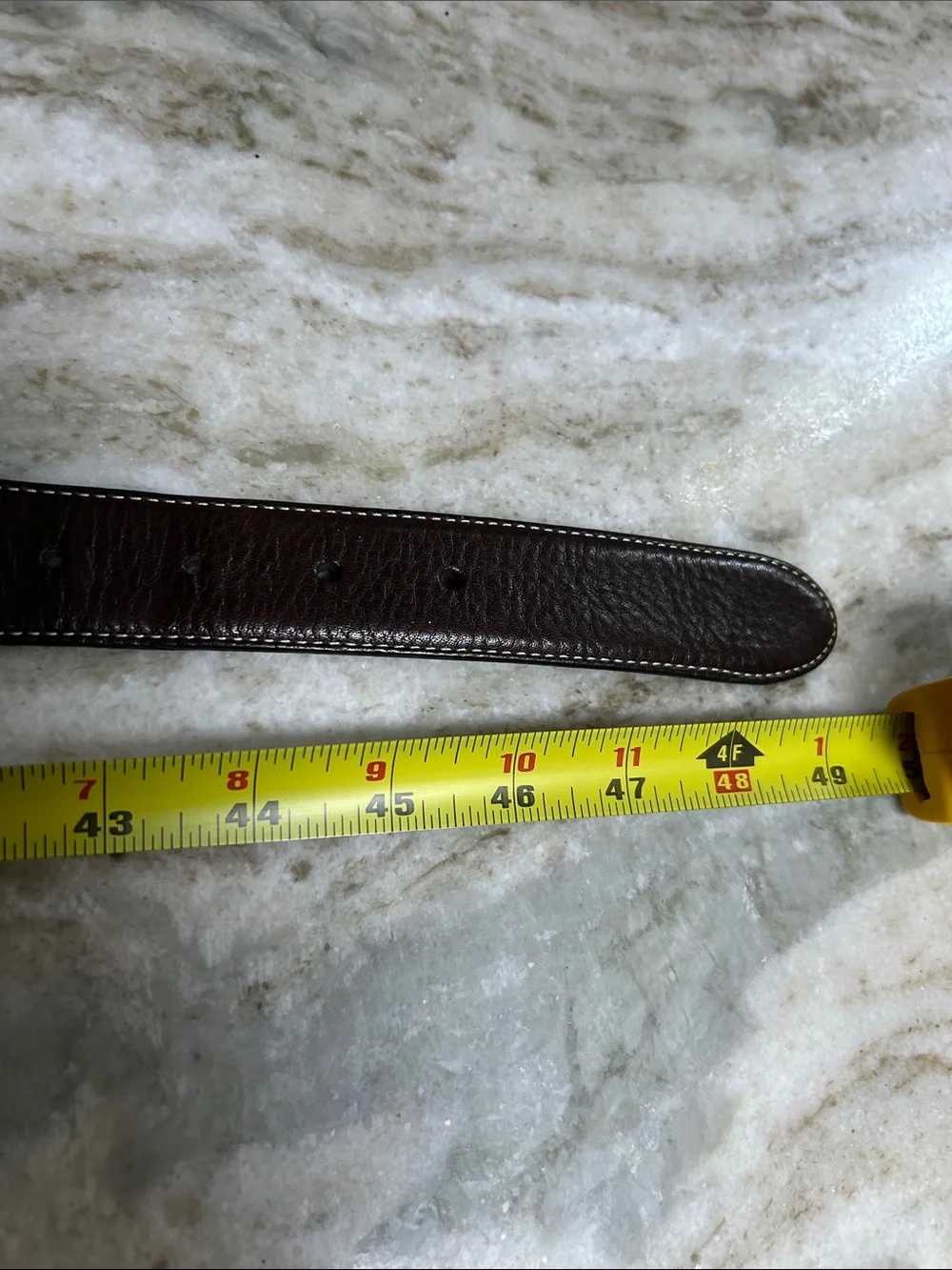 Cole Haan Brown Leather Belt Double Stitch 44 Brass Buckle Classic Casual 1.25